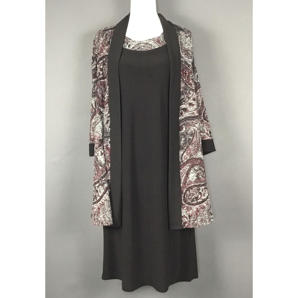 R&M Richards Dress Womens 10 Black Paisley Jacket 2 Piece Midi Formal Evening
